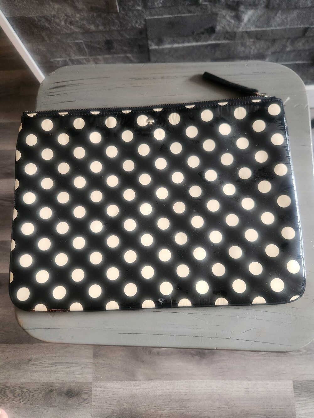 Kate Spade Patent Leather Black and White Polka Dot Zip Pouch